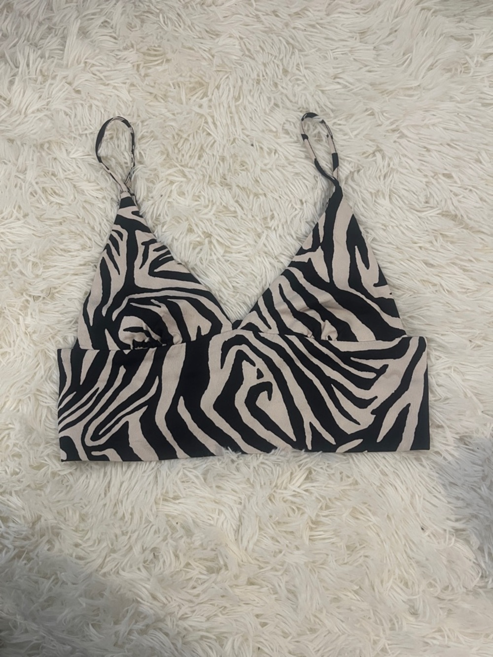 Women’s Zebra-Print Bralette Top in Black and Cream